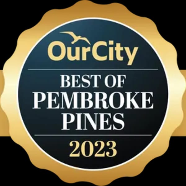 OurCity Best of Pembroke Pines 2023 award badge, a gold and black seal.